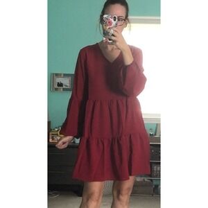 Red A-line Tiered Mini Dress | Size Small | Boho Festival | Coquette | Boho Chic
